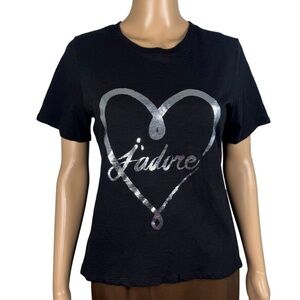NWT New $115 Cinq á Sept Black Tee Foiled Jadore Heart Tee Size S